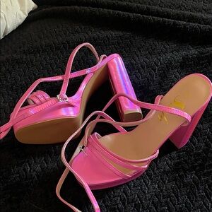 SHEIN Shiny Pink Strappy Heels (New)
